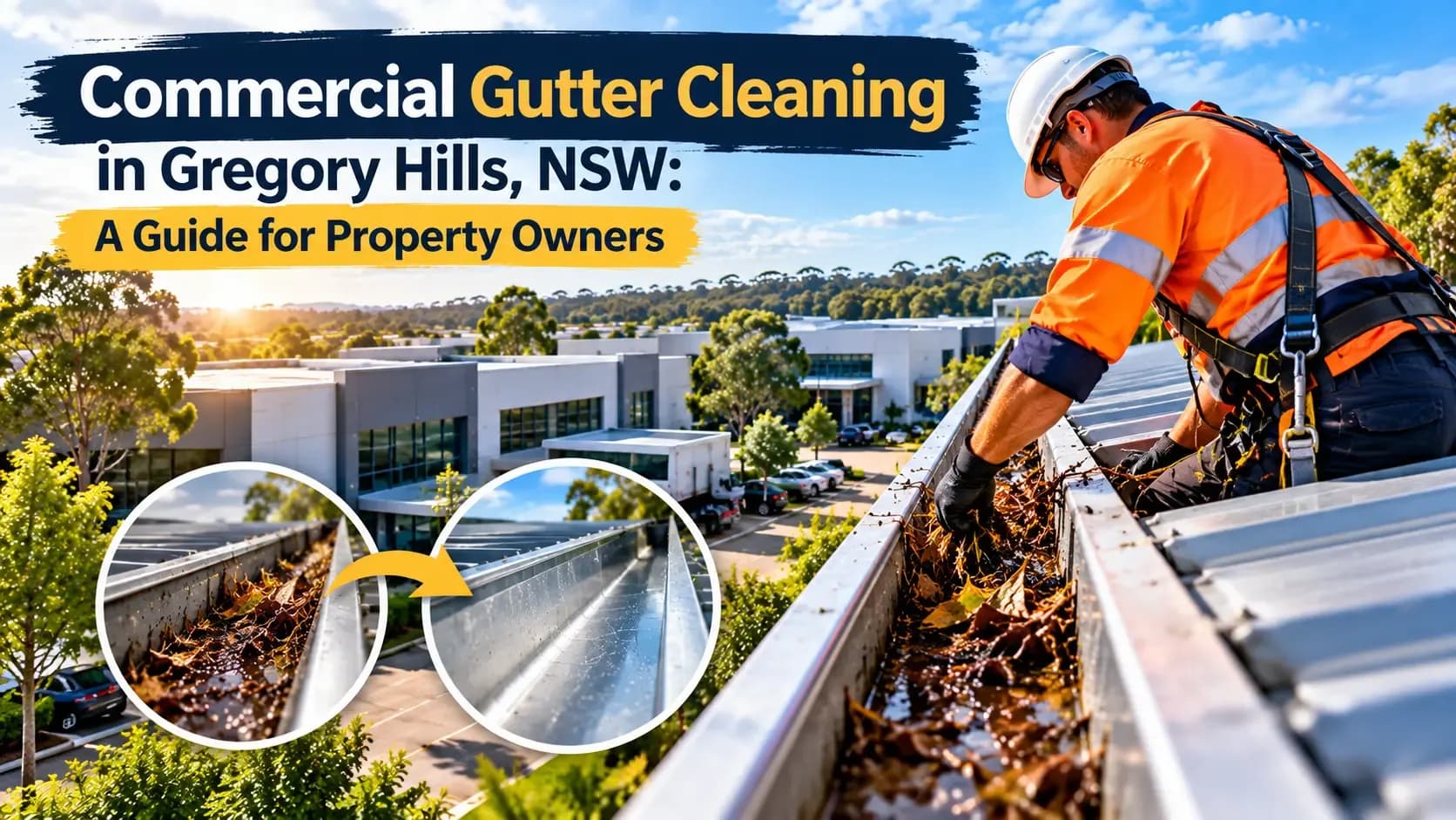 Commercial gutter cleaning in Gregory Hills NSW for commercial property owners