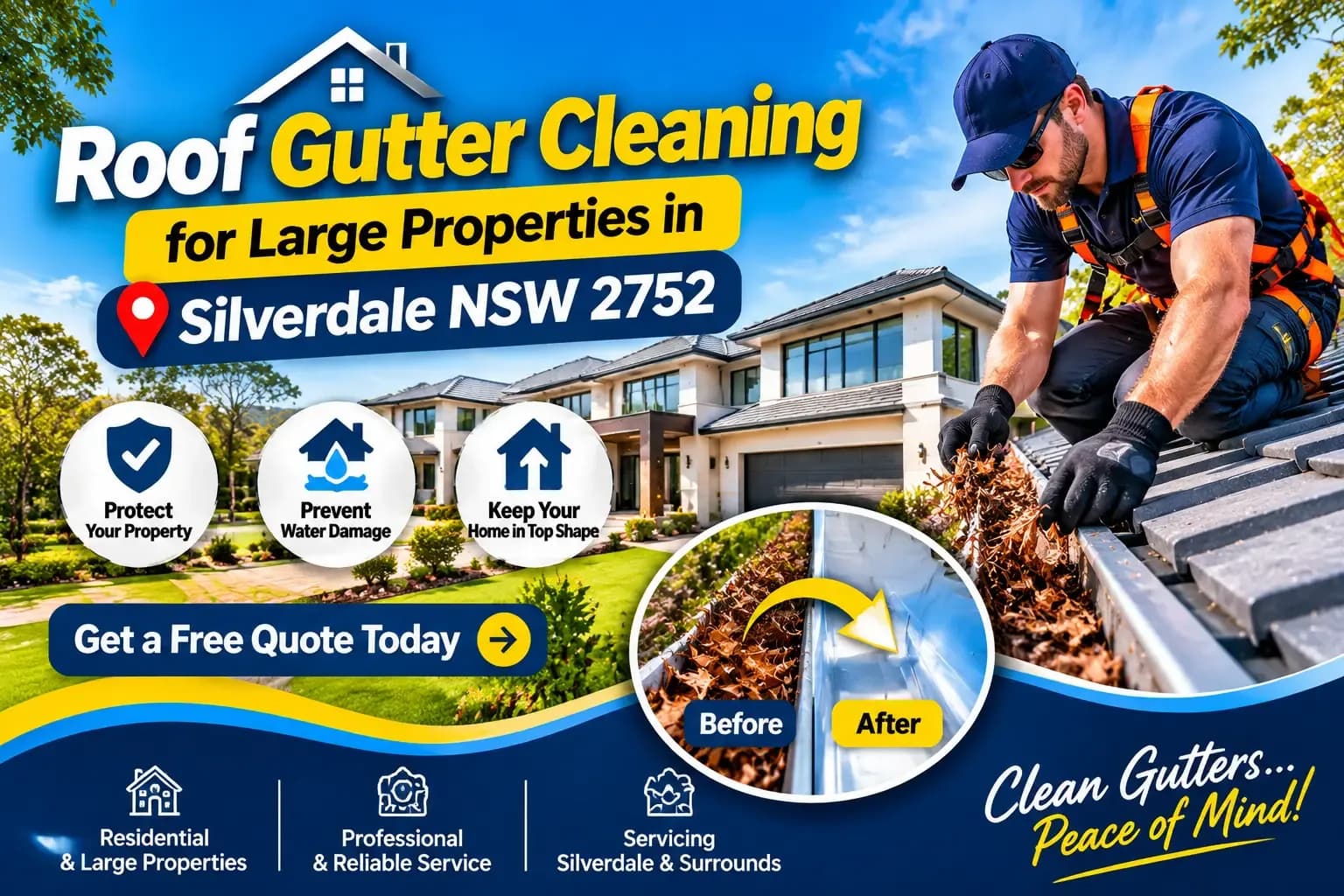Roof gutter cleaning for large properties in Silverdale NSW 2752